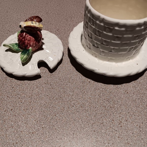 White Ceramic Jar with Raspberry Lid - Picture 2 of 7